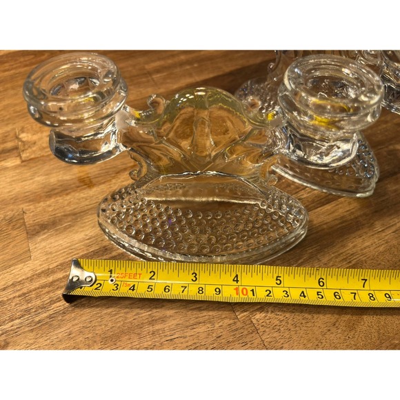 MCM GLASS Candle Holders Hobnail Glass Double Taper MCM LE Smith Vintage X2 - Picture 6 of 7